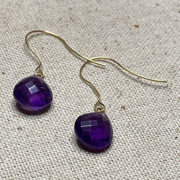 💛 NEW 14k Yellow Gold Bricolette Amethyst Drop Earrings - Picture 2 of 6